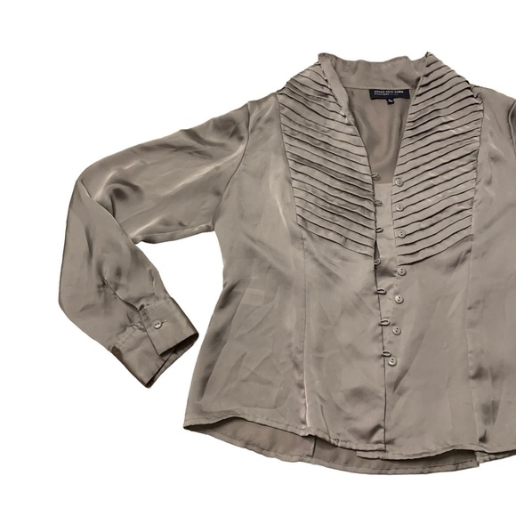 Jones New York | Signature Petite Long Sleeve Tan Beige Button Down Dress - Picture 2 of 9